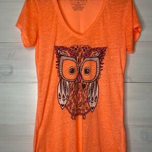 Fifth Sun Orange Graphic Owl Tee V-Neck Short Sleeve - Large